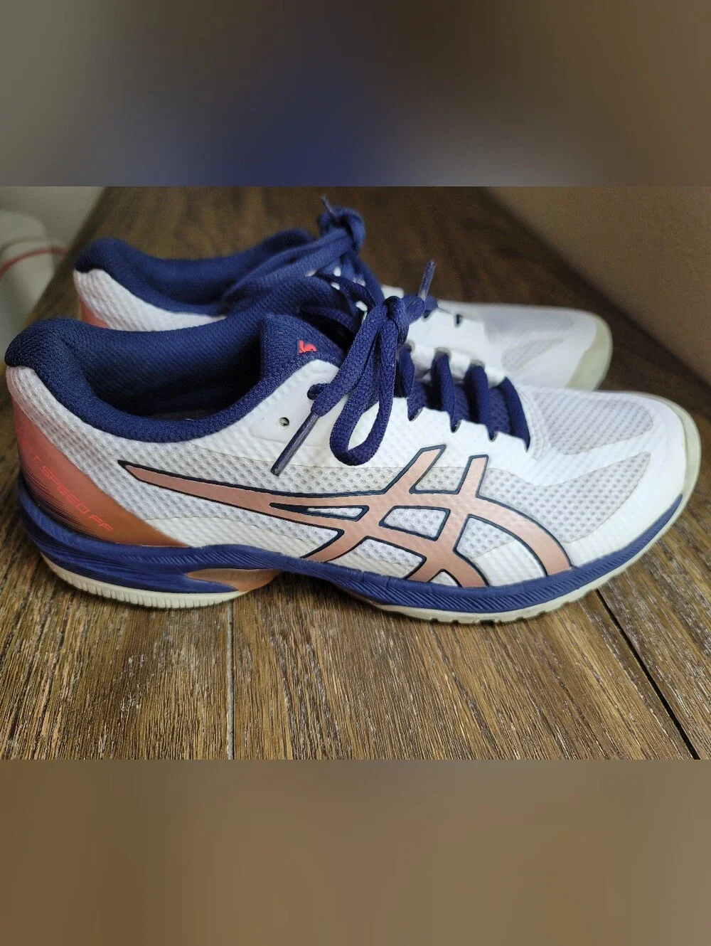 ASICS Women's White & Navy Athletic Sneakers with Pink Accents